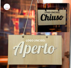 Cartello Aziendale Aperto Chiuso In Legno, Personalizzato con Logo Inciso
