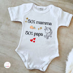 Body Neonato 50% Mamma 50% Papà  – Fantasie Diverse - Perfetto per Nascita, Baby Shower o Battesimo