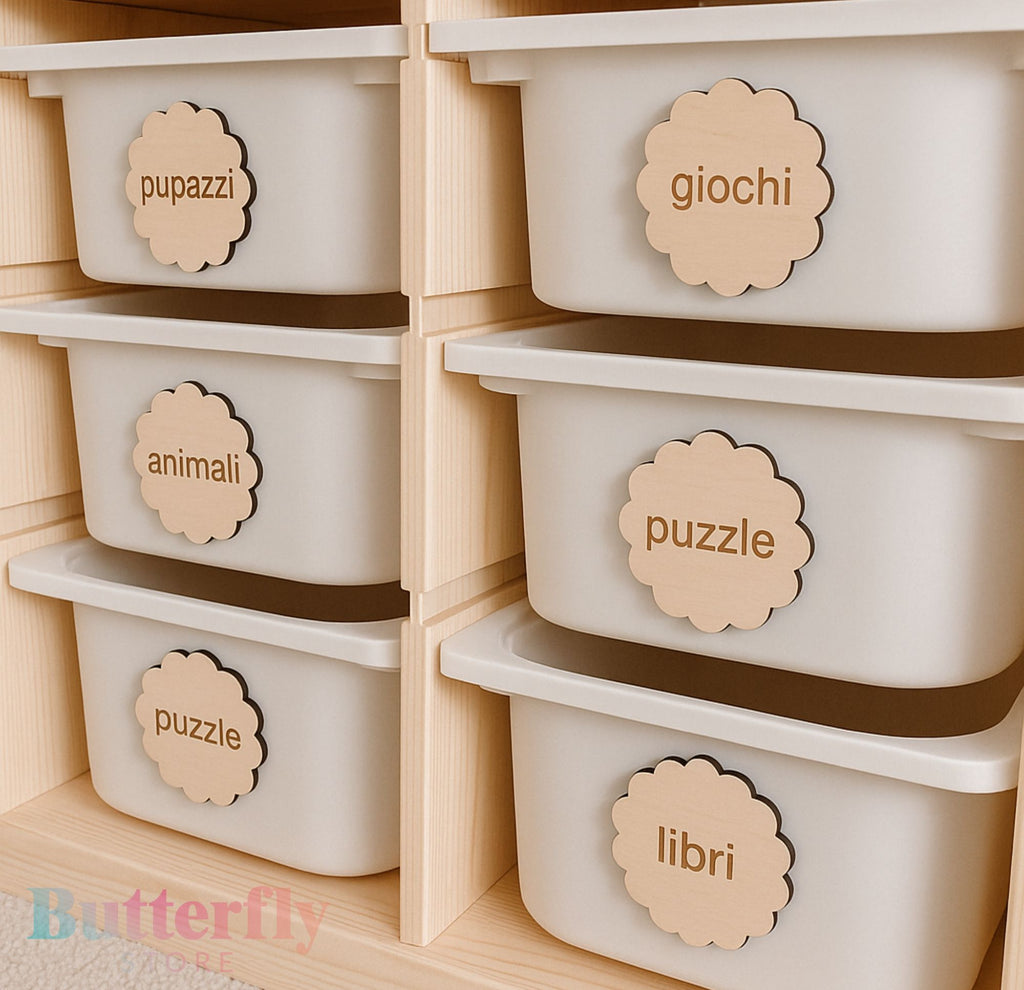 Etichette in Legno Personalizzate Per I Giochi Dei Bambini – Set da 6 o 12 con biadesivo