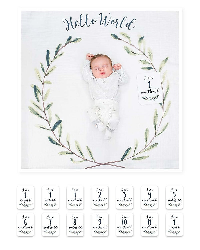 Coperta Complimese Neonato Hello World + 14 Cards - Personalizzabile