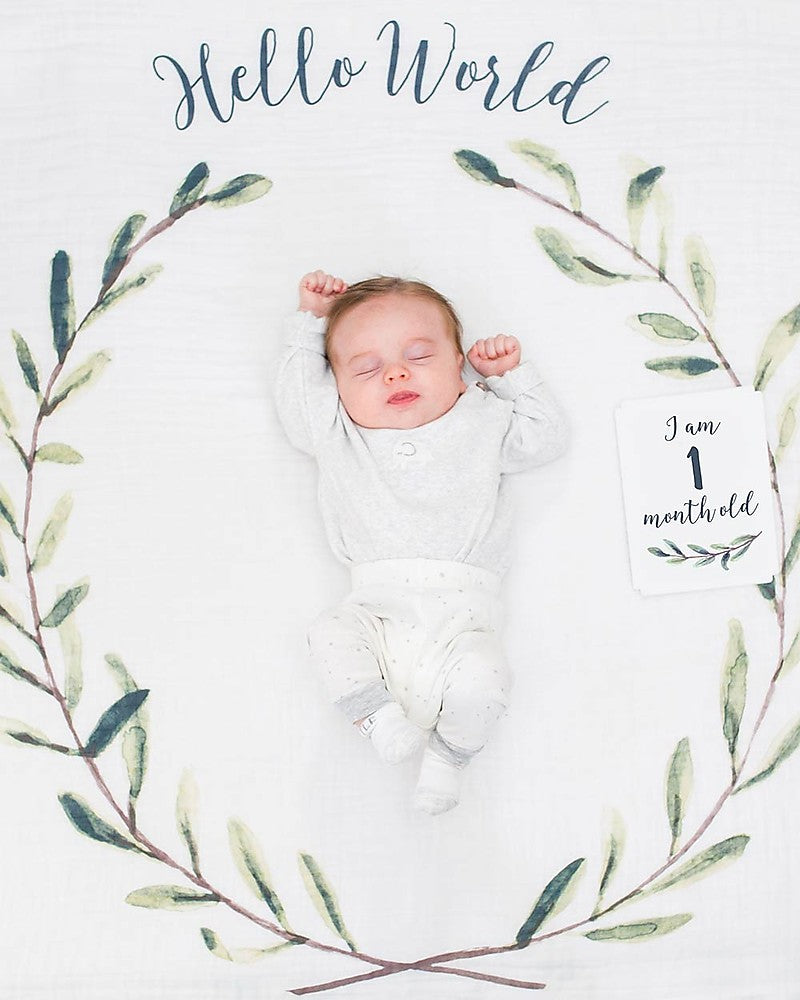 Coperta Complimese Neonato Hello World + 14 Cards - Personalizzabile
