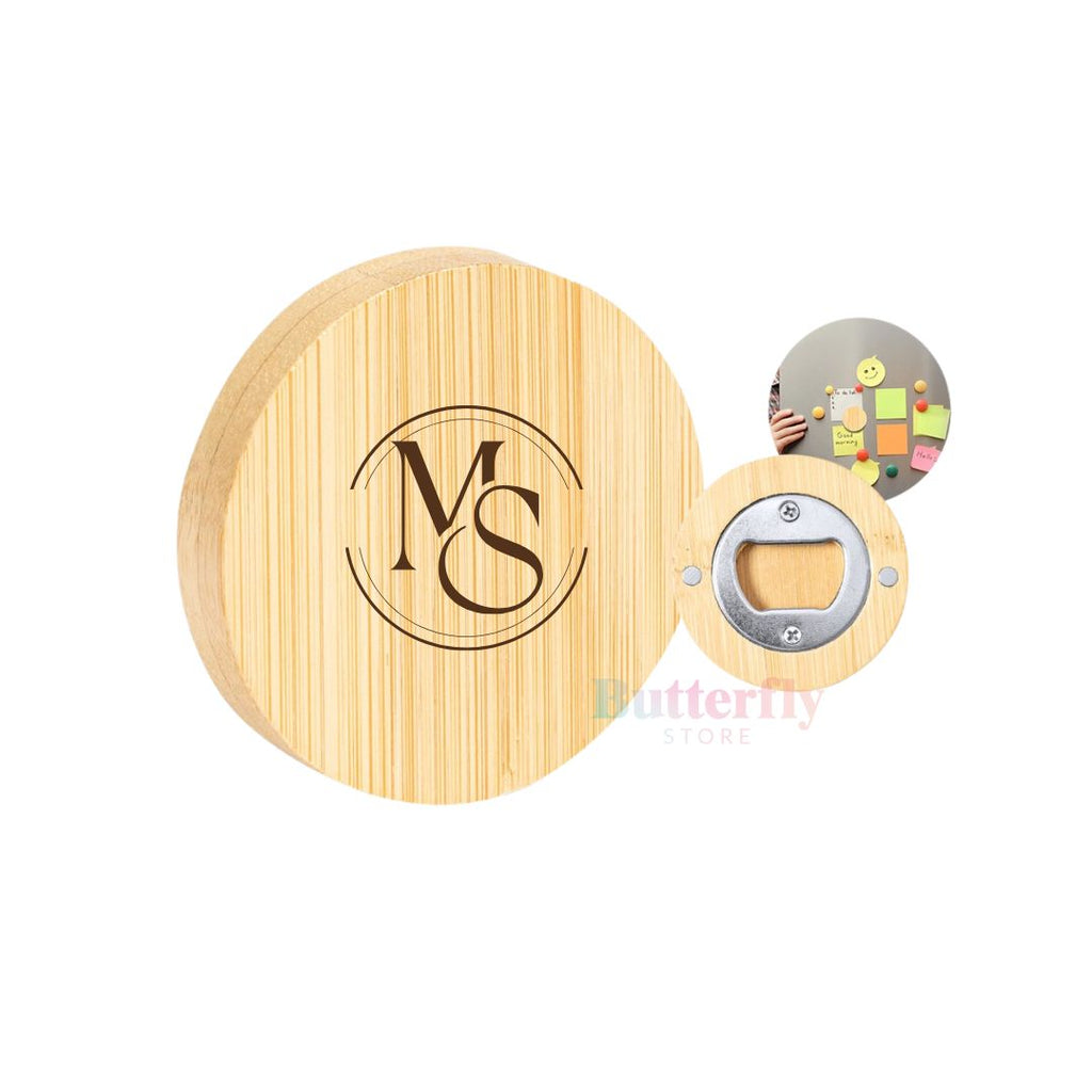 Apribottiglie Rotondo Magnetico in Bambù Personalizzato con Logo Aziendale o Dedica