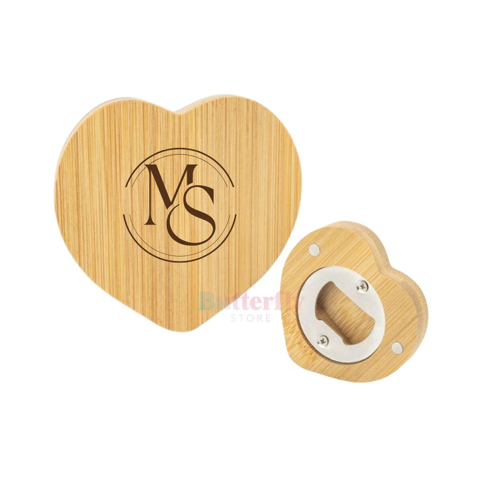 Apribottiglie A Cuore Magnetico in Bambù Personalizzato con Logo Aziendale o Dedica