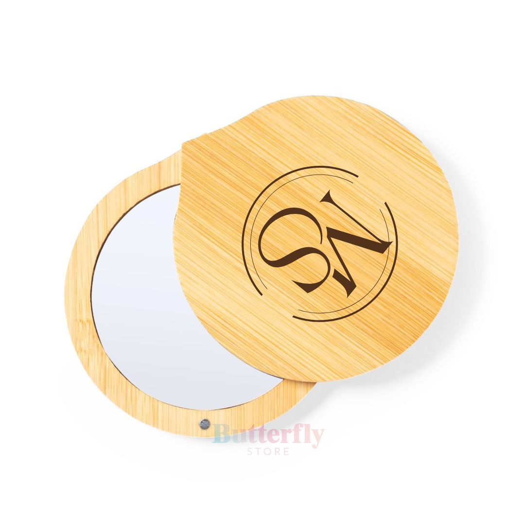 Specchietto Tascabile in Bambù Personalizzato con Logo Aziendale o Frase – Chiusura Magnetica