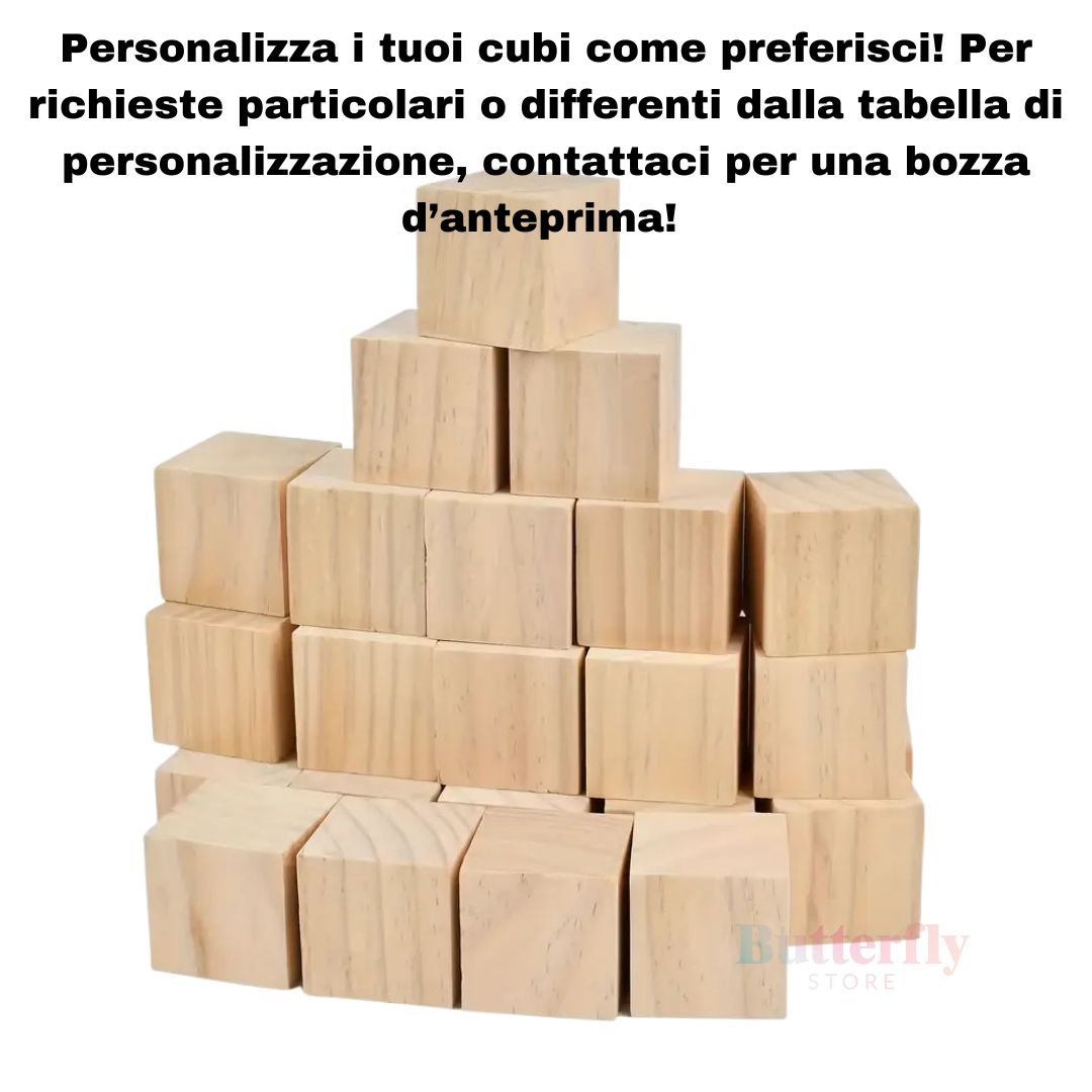 Cubo Segnatavolo in Legno Personalizzato con Logo Aziendale, QR Code, Wifi, Social Media, Numeri Tavoli