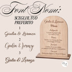 Menù Matrimonio in Legno Inciso con Base – Menù Elegante Personalizzato per Tavola