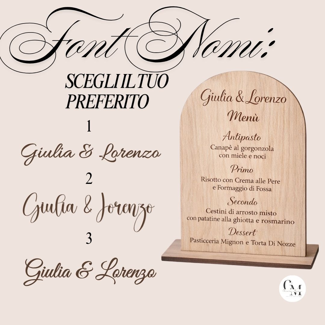 Menù Matrimonio in Legno con Base – Menù Inciso Personalizzato per Tavola